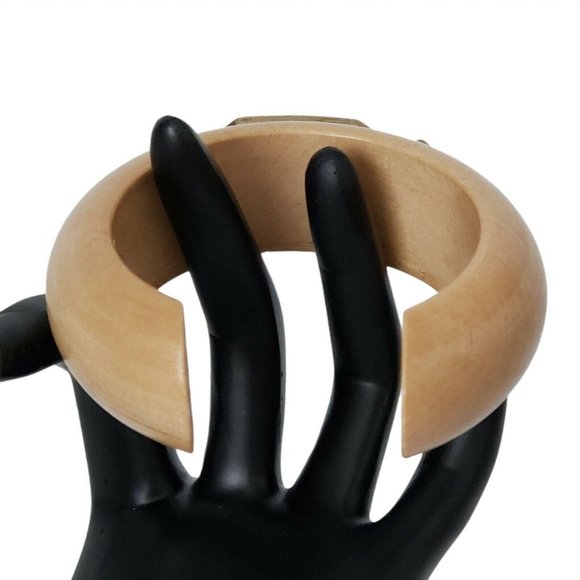 Banana Republic Wood Cuff Bracelet Large Goldtone Studded Accent Opening 1 1/4" - Picture 4 of 8